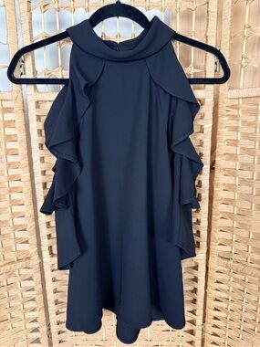 Top Shop Black Cold Shoulder Ruffle Top Size 4 EUC